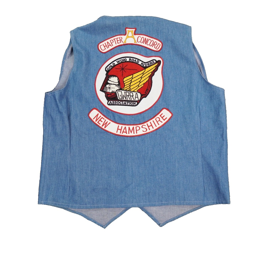 VTG Gold Wing Road Rider Vest Men 48 Blue Concord NH Patches Charter Member GWRR